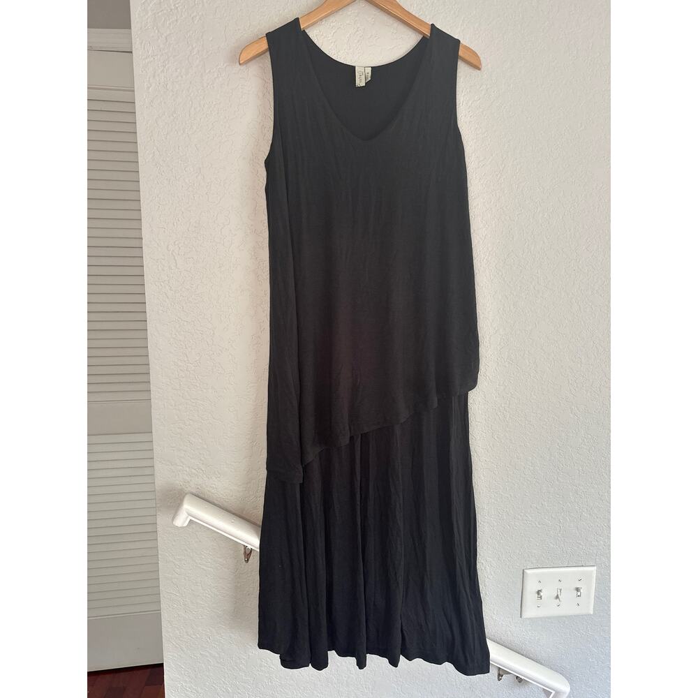 Sahalie NEW Black Layered Sleeveless Midi Dress Minimalist Vacation Resortwear